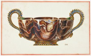 Bekken met geëmailleerde grepen, versierd met draak- en ramskoppen door Giuseppe Grisoni