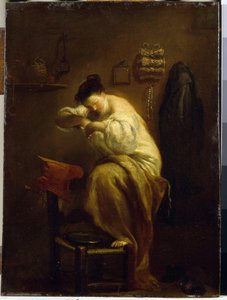 Vrouw op zoek naar vlooien door Giuseppe Maria Crespi