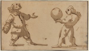 Een karikatuur met balspelers door Giuseppe Maria Mitelli