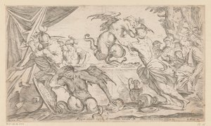Aeneas en zijn metgezellen vechten met de Harpijen