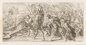 Aeneas vlucht met zijn familie uit Troje