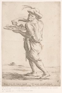 Straatverkoper van kippenkoppen en kippenlevers door Giuseppe Maria Mitelli