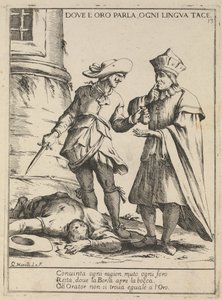 Waar goud spreekt, zwijgt elke tong door Giuseppe Maria Mitelli