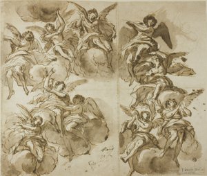 Plafondontwerp: Engelen (recto); Schetsen van Engelen (verso) door Giuseppe Nicola Nasini