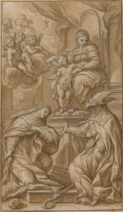 De Madonna en Kind op de troon, aanbeden door twee heiligen door Giuseppe Nicola Nasini
