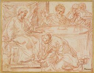 Magdalena wast de voeten van Christus door Giuseppe Passeri