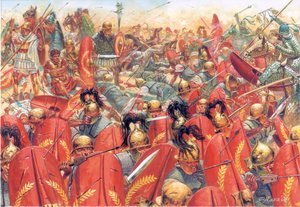 Oud Rome: de Slag bij Carrhes (of Charan) versloeg de Romeinse legioenen onder generaal Crassus, door de Parthen geleid door generaal Surena op 9 juni door Giuseppe Rava