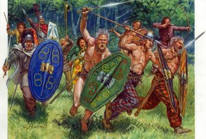 Oudheid: de aanval van Gallische krijgers - Illustratie door Giuseppe Rava