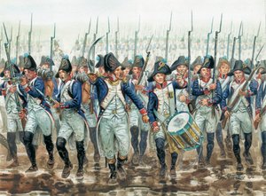 Eerste Keizerrijk: Franse linie-infanterie in 1805 - Illustratie door Giuseppe Rava