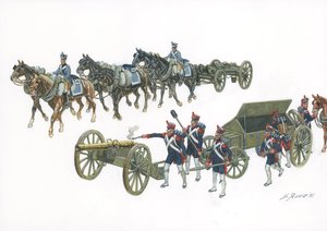 Eerste Keizerrijk: het Gribeauval artilleriesysteem door Jean Baptiste de Gribeauval (1715-1789) die de artillerie reorganiseerde onder Lodewijk XV - Illustratie door Gius door Giuseppe Rava