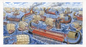 Gnaeus Pompeius Magnus verslaat de Cilische piraten in de strijd door Giuseppe Rava