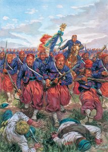Italiaanse Campagne van 1859 (Tweede Italiaanse Onafhankelijkheidsoorlog): de charge van de Zouaven van het Franse Leger van Napoleon III tijdens de Slag bij Solferino op 24/06/1859 - Tweede Italiaanse Onafhankelijkheidsoorlog (Frans-Oostenrijkse Oorlog, O door Giuseppe Rava