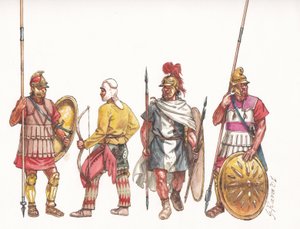 Macedonische leger phalangitis piekenier boogschutter en Perzische huurling door Giuseppe Rava