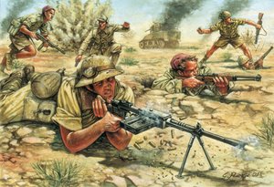 Tweede Wereldoorlog: Italiaanse leger soldaten (infanterie en bersaglieri) in Libië tijdens de Italiaanse bezetting tussen 1934 en 1943