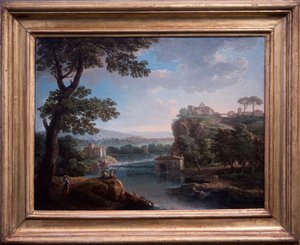 Riviergezicht met visser door Giuseppe Zais