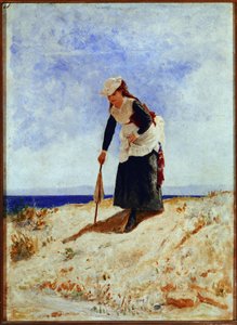 Een vrouw op het zand door Giuseppe or Joseph de Nittis