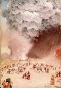 Regen van as of de uitbarsting van de Vesuvius door Giuseppe or Joseph de Nittis