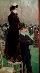 De races in het Bois de Boulogne door Giuseppe or Joseph de Nittis