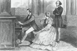 Prins Albert van Saksen spelend voor koningin Victoria en Felix Mendelssohn Bartholdy, gravure