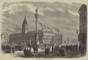 Het Paleisplein in Warschau door Godefroy Durand