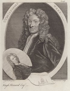 Sir Christopher Wren, Engelse architect, en Hugh Howard, Engelse kunstenaar en verzamelaar (gravure) door Godfrey (after) Kneller