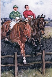 Hoe we de favoriet versloegen: Nek aan nek, uit Gedichten van Adam Lindsay Gordon gepubliceerd door T. N. Foulis, 1912
