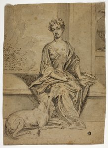 Portret van hofdame met Mastiff door Godfrey Kneller