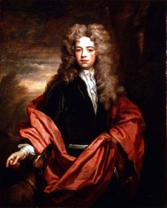 Portret van een heer met een windhond