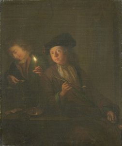 De roker (Een man met een pijp en een man die een drankje in een glas schenkt)