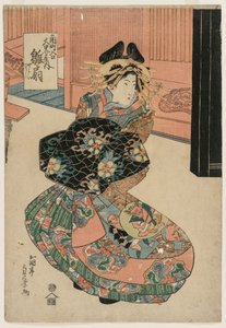 De Courtisane Hinaogi van de Daikokuya bij de Ingang van Kadomachi, ca. late 1820s of vroege 1830s