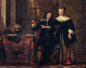 De astronoom en zijn vrouw, schilderij door Gonzales Coques, olieverf op paneel door Gonzales Coques
