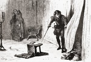 Een scène uit William Shakespeares toneelstuk Hamlet, Act III, Scene 4 door Gordon Frederick Browne