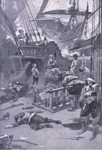De Slag bij Camperdown 29-31 juli 1653, illustratie uit Britse gevechten op land en zee, 1915 door Gordon Frederick Browne