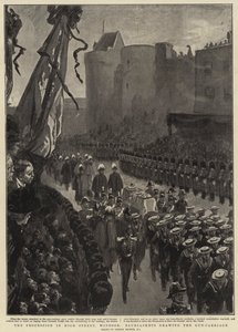 De Processie in High Street, Windsor, Matrozen trekken de Kanonwagen door Gordon Frederick Browne