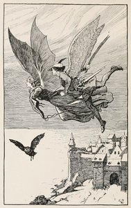 De reisgenoot vloog achter haar aan, uit Sprookjes van Hans Andersen, uitgegeven 1919 (gravure) door Gordon Frederick Browne