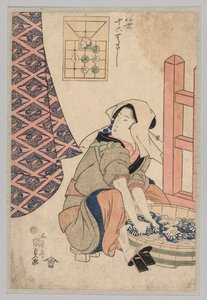 Zittende Vrouw die Kleren Wast in een Houten Kuip, 1786-1864 door Gototei Kunisada