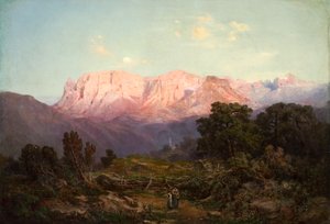 Schlern met Rosengarten gezien vanaf Rampeun door Gottfried Seelos