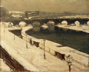 Elbe en Augustusbrug in de Winter door Gotthardt Johann Kuehl
