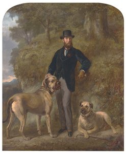 Kolonel Garrick-Buchanan van Drumpellier met zijn twee Mastiffs