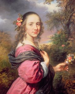 Een Portret van een Dame, gekleed in een Paarse Jurk door Govaert Flinck