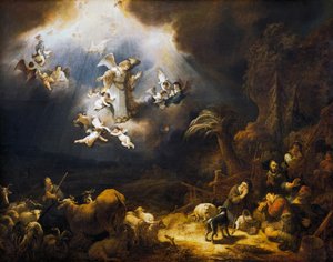 Engelen kondigen de geboorte van Christus aan aan herders