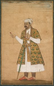 Een Hofdienaar, Mogelijk Khan Alam, Houdend een Spinel en een Deccan Zwaard