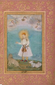 Akbar met leeuw en kalf, folio uit het Shah Jahan-album, verso: ca. 1630, recto: ca. 1530-50