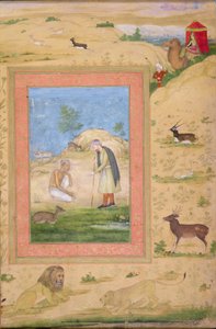 Majnun Knielt voor de Boodschapper van Laila, uit het Shah Jahan Album