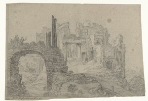 Bouwval op een heuvel door Govert Jansz.