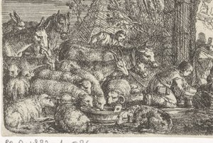 Herder met kudde voor een poort door Govert van der Leeuw