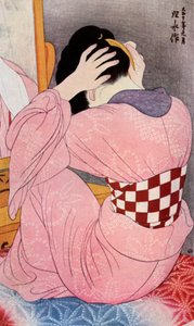Een Japanse vrouw die haar haar doet, 1920s 1930