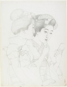 Studie voor Vrouw die Lippenborstel Vasthoudt, 1919 door Goyo Hashiguchi