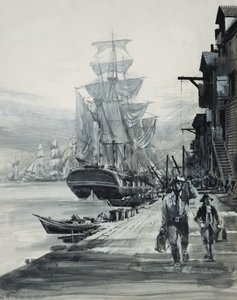 Havengezicht (gouache op papier) door Graham Coton