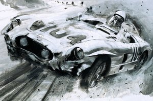 Stirling Moss (gouache op papier) door Graham Coton
